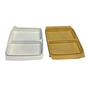 2 Vintage Tupperware Divided Tray Gold Gray Speckled #723-4 Egg Keeper Container